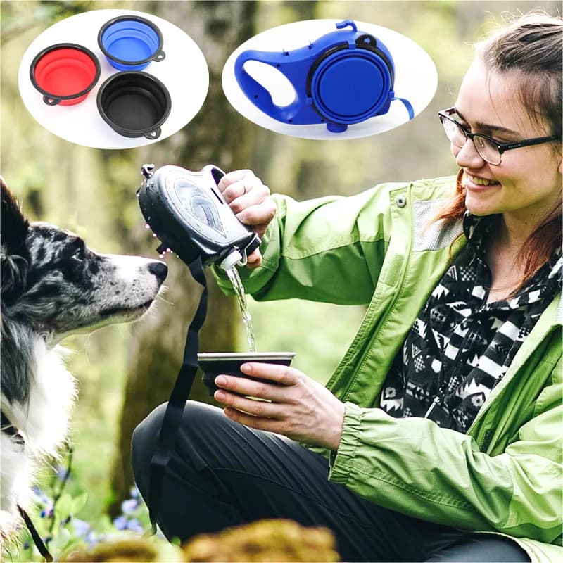 Three In One Dog Leash With Water Bottle And Cup Durable Pet Walking Lead For Dogs Portable Reflective Traction